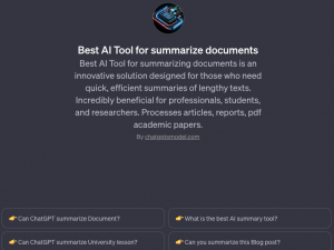 Best AI Tool for summarize documents: ChatGPT model